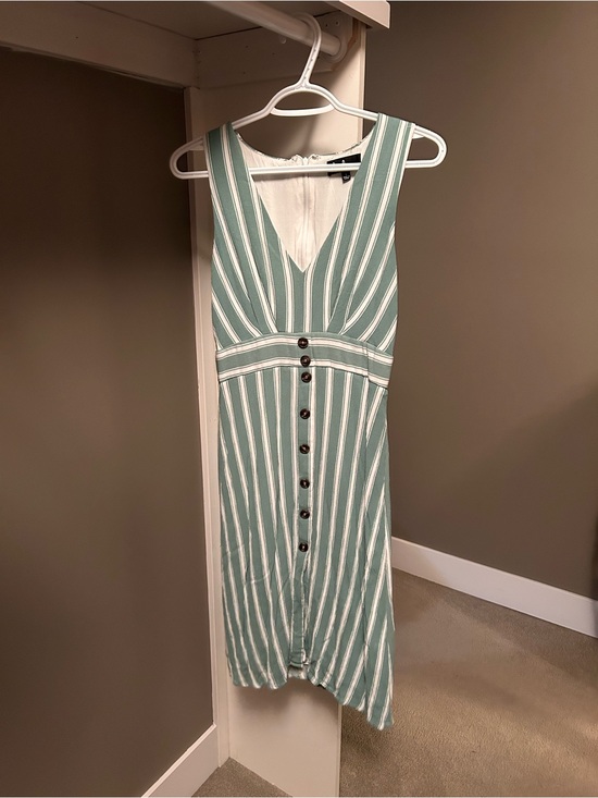 Lulus Dresses & Skirts - Lulu's Sage Green and White Striped Button-Front Midi Dress
